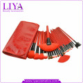 Red professional 24 pieces synthetic hair fashion cosmetic brush kit